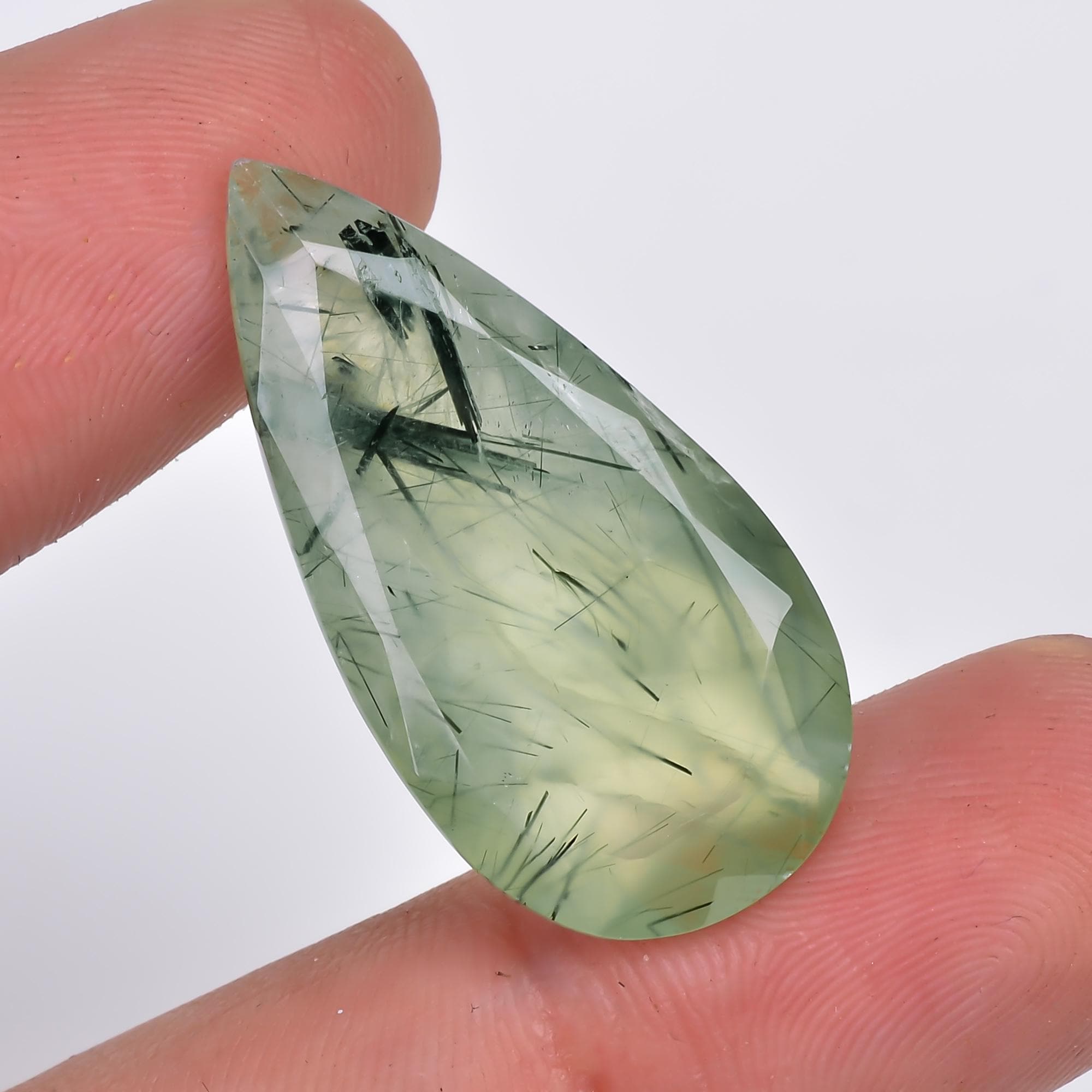 prehnite with epidote natural pear shape cut stone loose gemstone